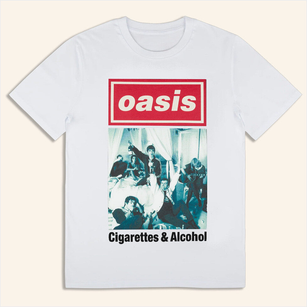 2024 Live '25 Cigarettes And Alcohol Cover T-Shirt Oasis Tour Merch White Gifts For Dad