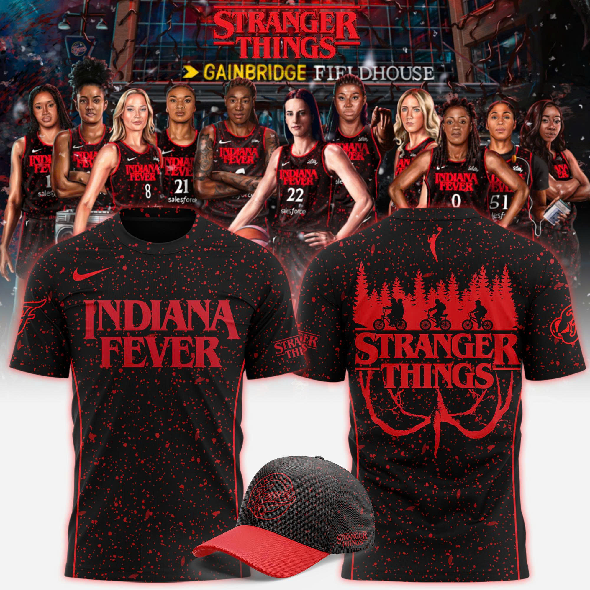 2025 Indiana Fever X Stranger Things Shirt Good Gifts For Basketball Lovers