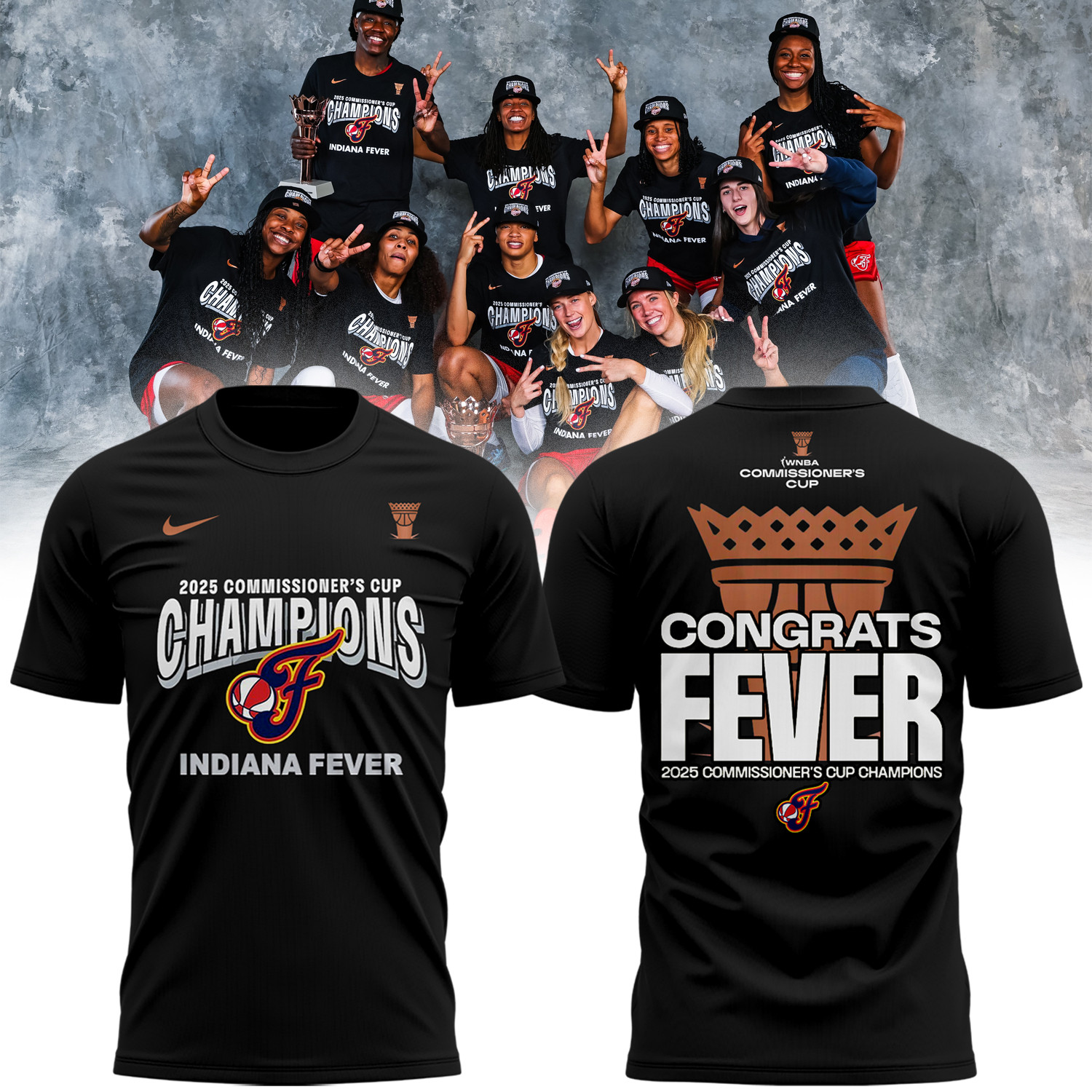 2025 Wnba Commissioners Cup Champions Indiana Fever Black Shirt Cool Gifts For Basketball Fans