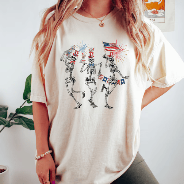 4th of July Skellies Dancing Skeleton T-shirt Independence Day Gifts