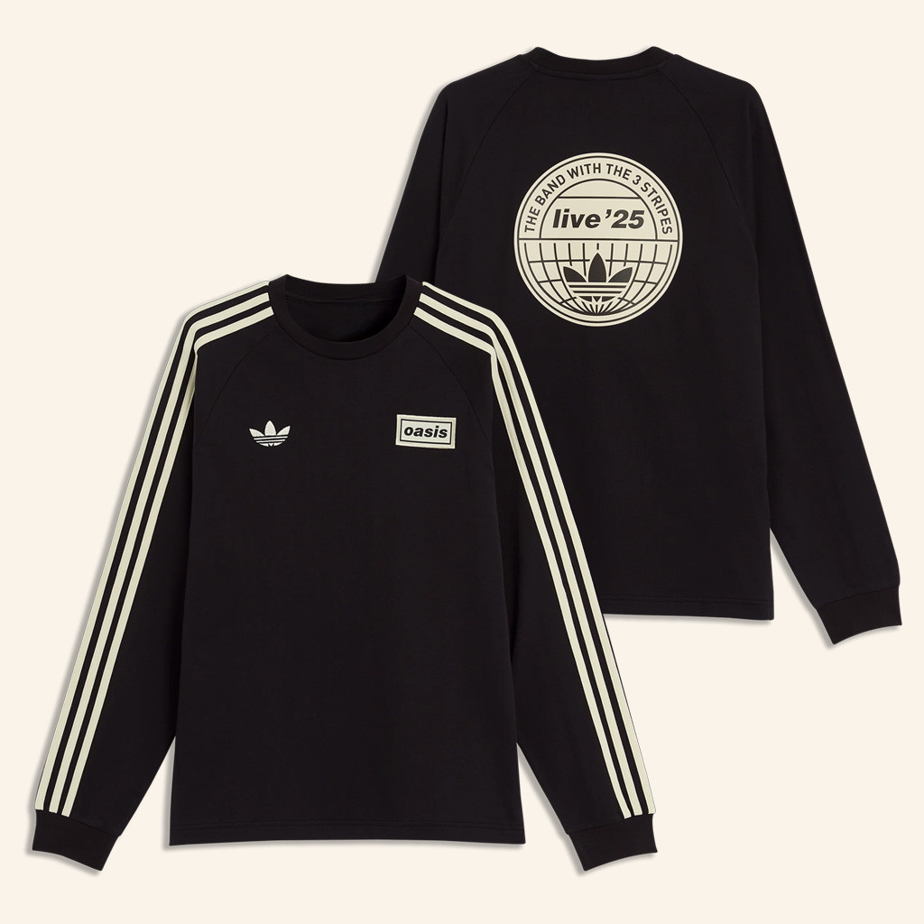Adidas Oasis Merch 2025 Tour Shirt Live 25 Adidas 3 Stripes Long Sleeve T-Shirt Black