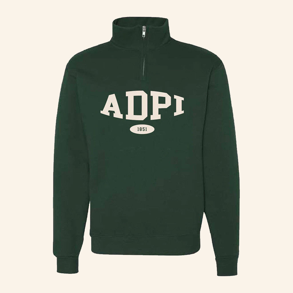 ADPI Merch Alpha Delta Pi Classic Green Quarter Zip Sweatshirt Gift Ideas For Friends