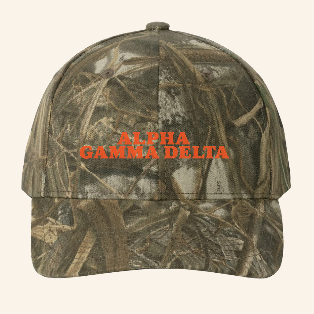 ADPI Merch Alpha Gamma Delta Orange Embroidered Camo Hat Gifts For Boyfriend