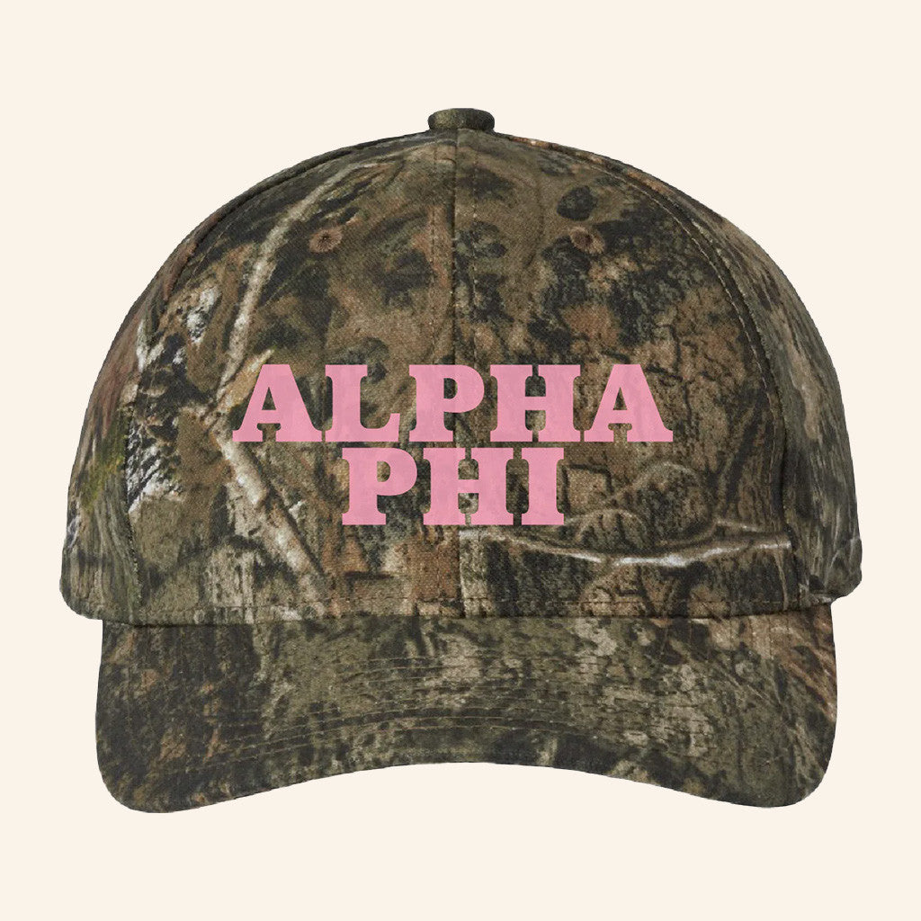 ADPI Merch Alpha Phi Pink Embroidered Camo Hat Best Gifts For Wife