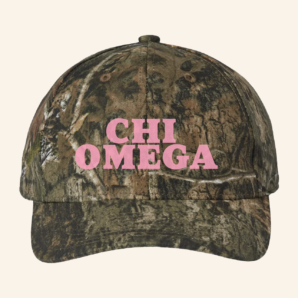 ADPI Merch Chi Omega Pink Embroidered Camo Hat Birthday Present For Wife