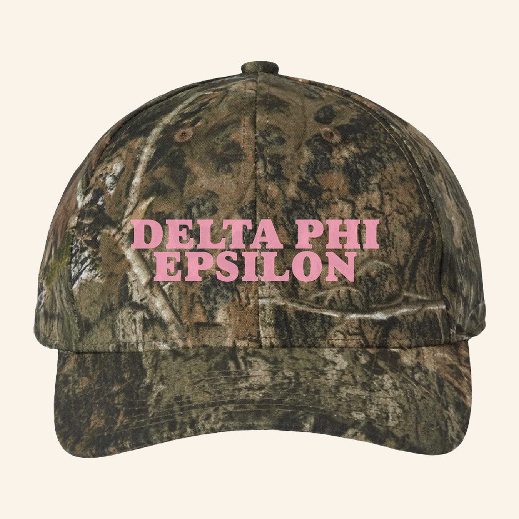 ADPI Merch Delta Phi Epsilon Pink Embroidered Camo Hat Unique Birthday Gift For Wife
