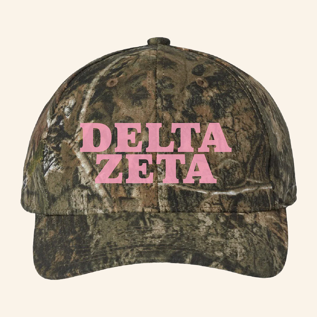 ADPI Merch Delta Zeta Pink Embroidered Camo Hat Unique Birthday Gift For Wife
