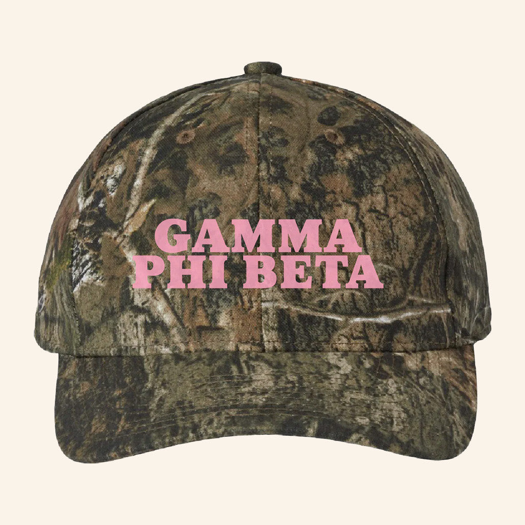 ADPI Merch Gamma Phi Beta Pink Embroidered Camo Hat Birthday Gift Ideas For Mom