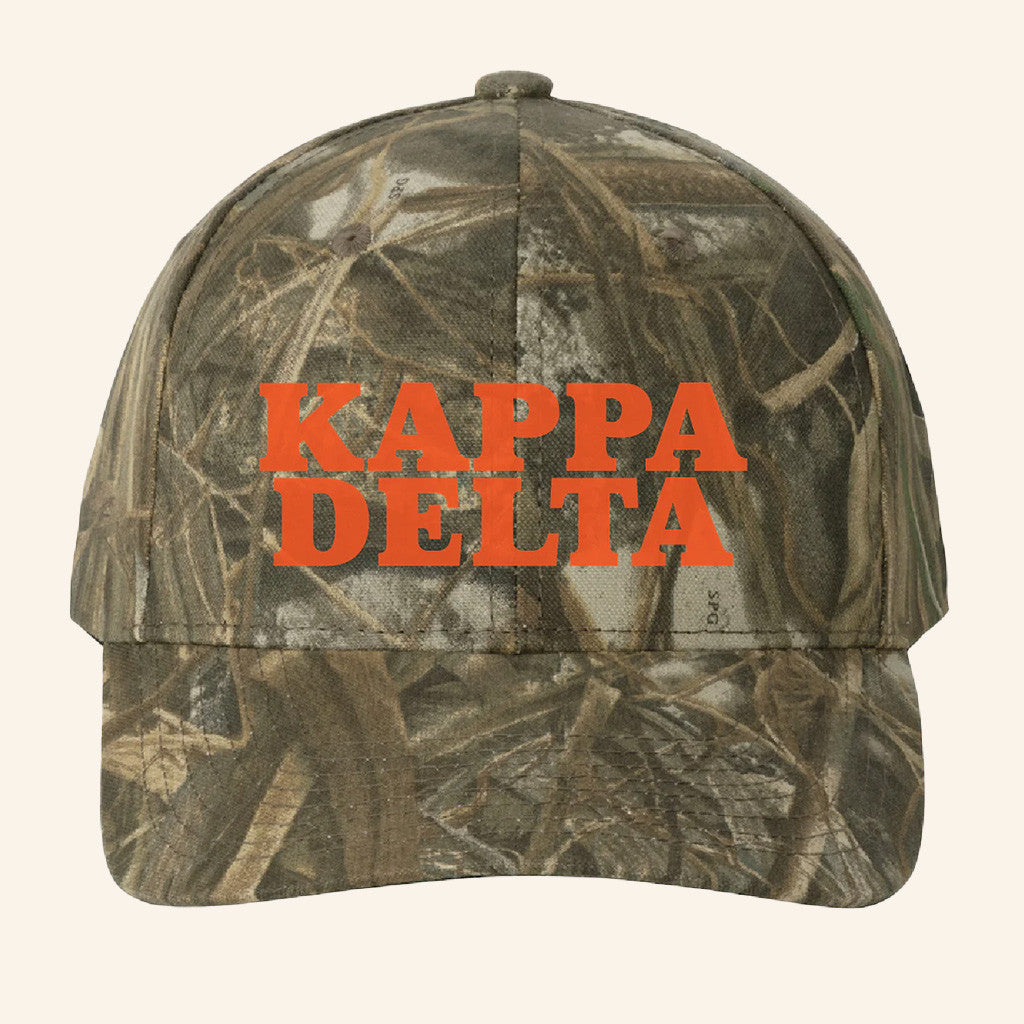 ADPI Merch Kappa Delta Orange Embroidered Camo Hat Birthday Gifts For Boyfriend