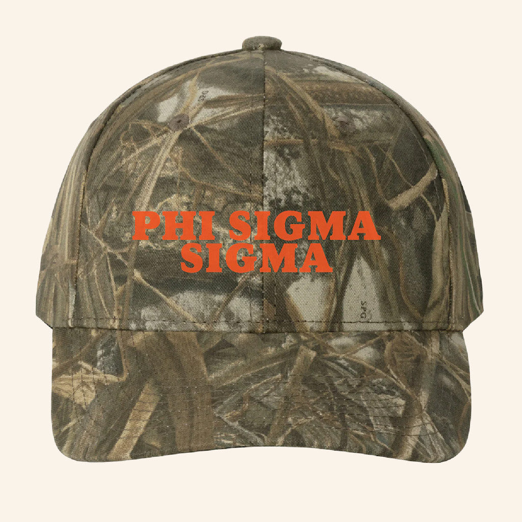 ADPI Merch Phi Sigma Sigma Orange Embroidered Camo Hat Presents For Boyfriend