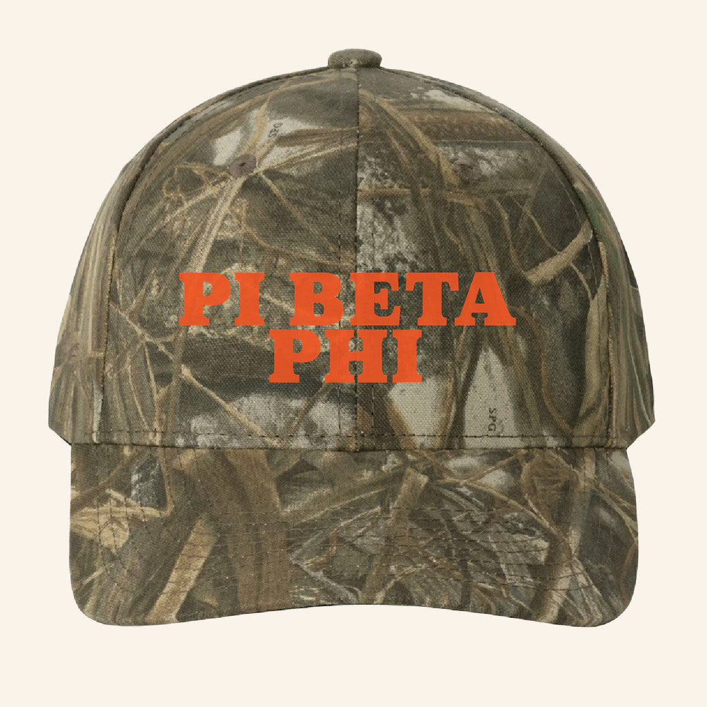 ADPI Merch Pi Beta Phi Orange Embroidered Camo Hat Presents For Boyfriend