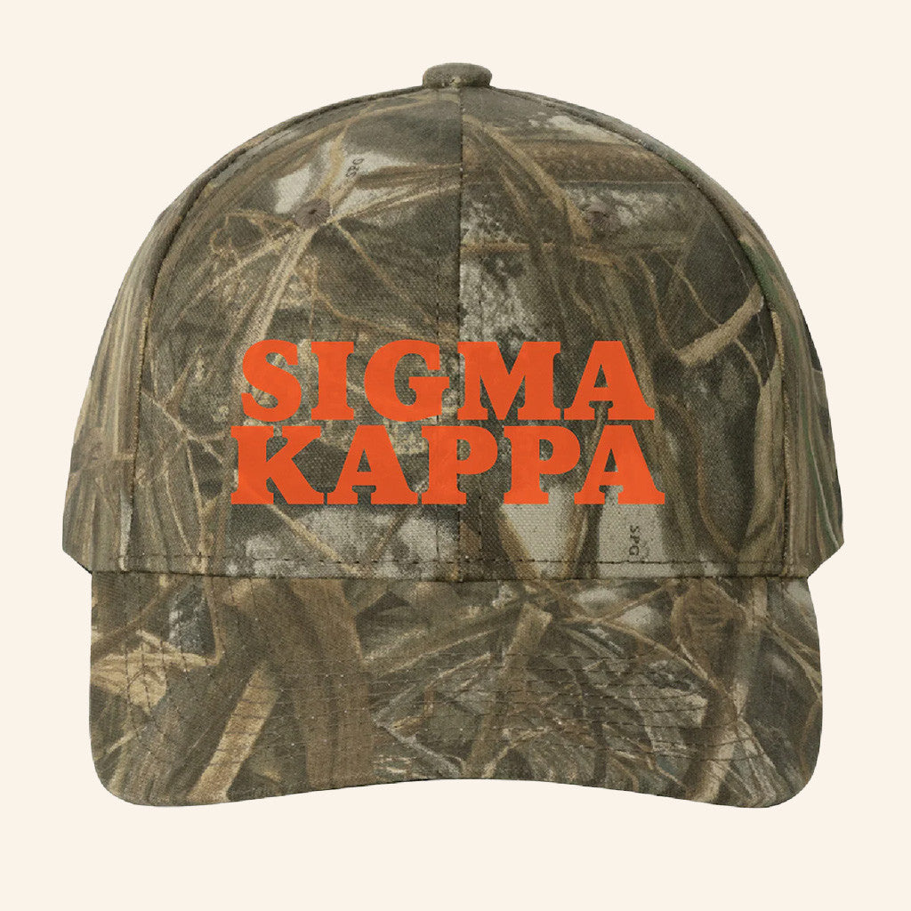 ADPI Merch Sigma Kappa Orange Embroidered Camo Hat Birthday Gift For Him