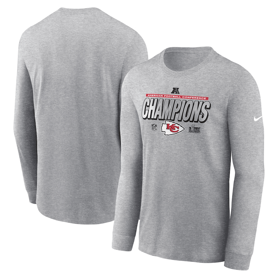 AFC Champions Kansas City Chiefs Long Sleeve Shirt Grey Travis Kelce Engagement Chiefs Shirt