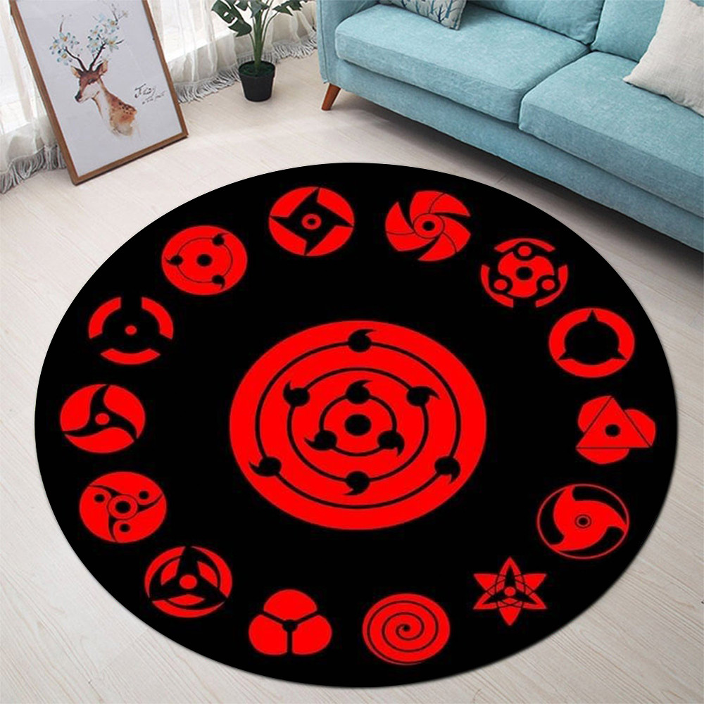 Akatsuki Sharingan Rinnegan Printed Round Rug Anime Carpet Mat Gifts For Fans