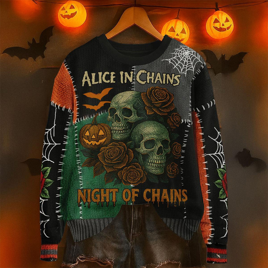 Alice In Chains Night Of Chains Halloween Ugly Sweater Alice In Chains Merch Gifts For Fans