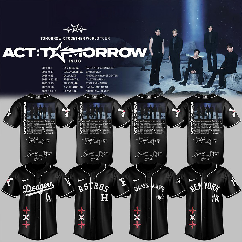 All Team MLB X Txt Tomorrow X Together Tour 2025 Black Jersey MLB Merch Gifts For Fans