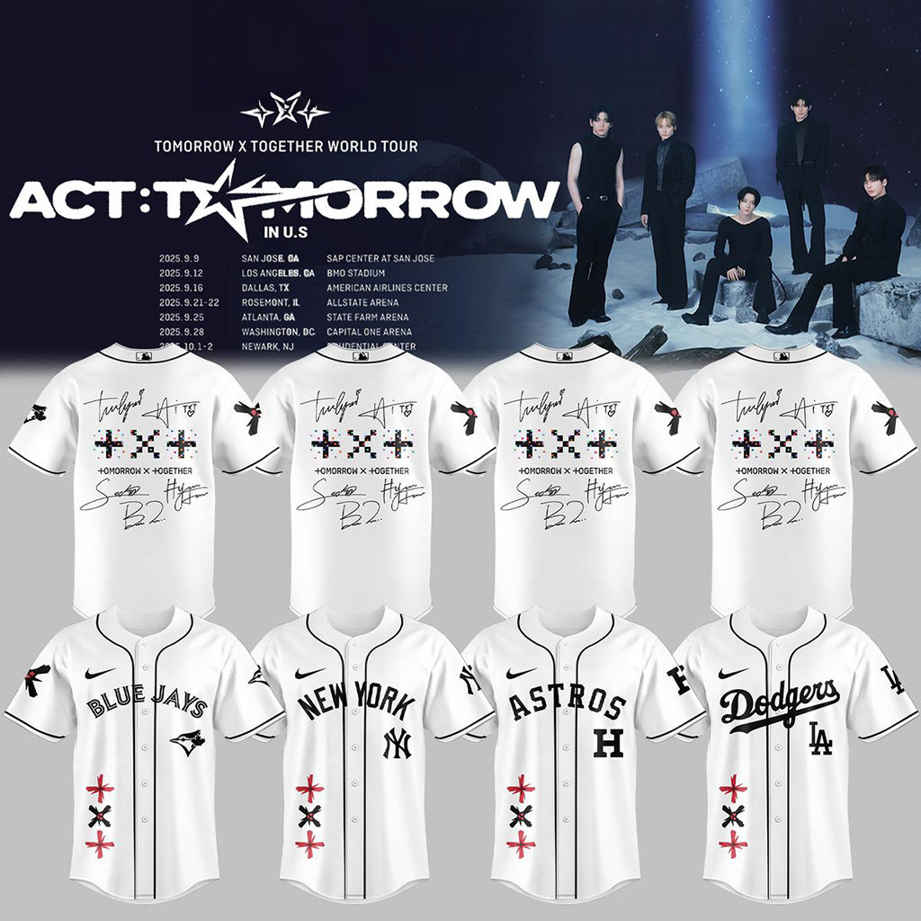 All Team MLB X Txt Tomorrow X Together Tour 2025 White Jersey MLB Merch Fans Gifts