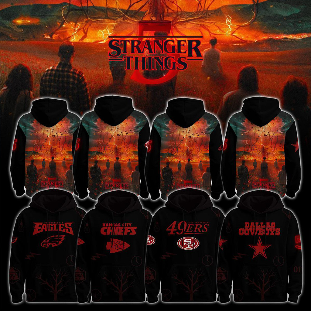 All Team NFL X Stranger Things 5 Last Season 2025 Hoodie NFL Merch Football Themed Gifts