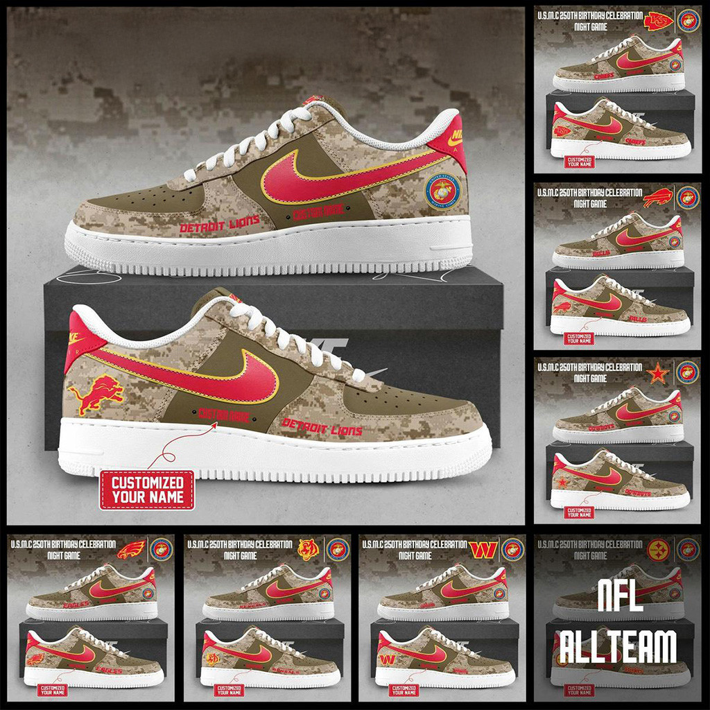 All Team NFL X USMC 250Th Birthday Night Game Air Force 1 Shoes Sneaker NFL Merch Fans Gifts