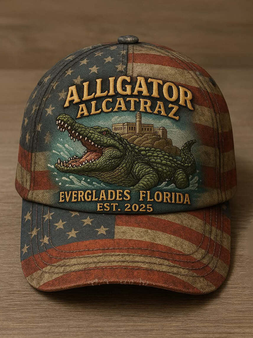 Alligator Alcatraz Vintage American Flag Hat Everglades Florida Est 2025 Hat Gifts For Him