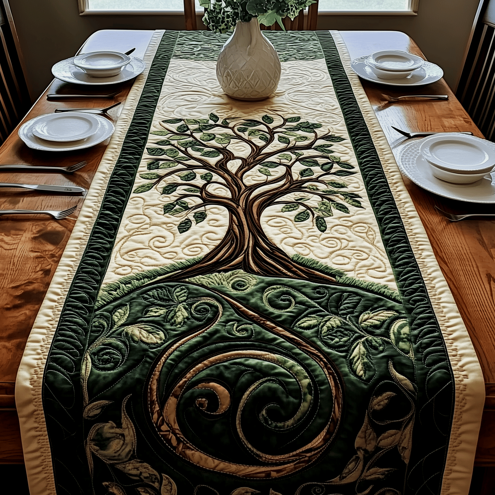 Ancient Celtic Tree Of Life Quilted Table Runner Eat Table Decorations For Dining Room
