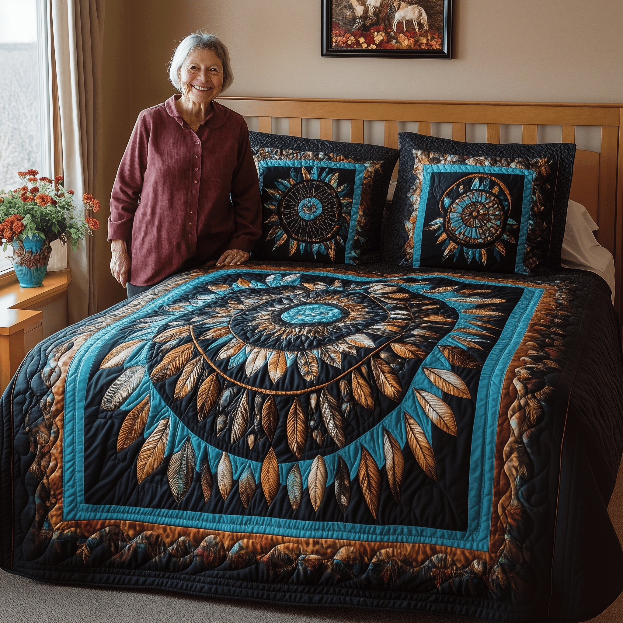 Ancient Dreamcatcher Quilted Bedding Set Unique Duvet Cover Bedspread Set Gift Ideas For Boyfriend