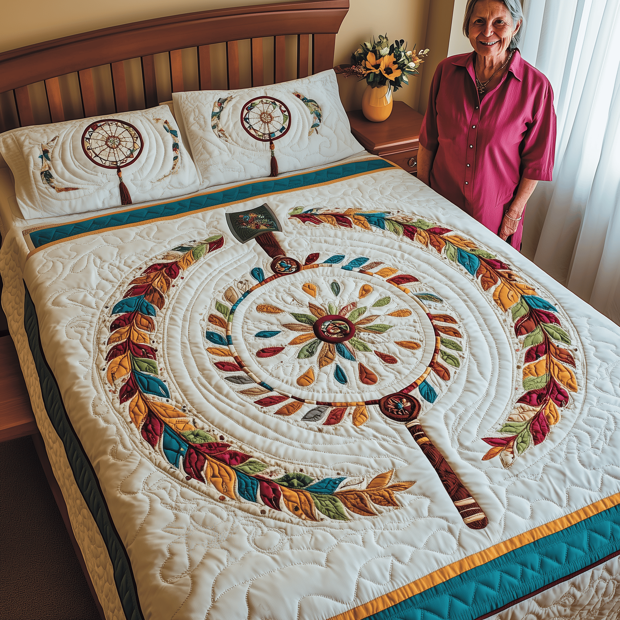 Ancient Dreamcatcher Quilted Bedding Set Unique Duvet Cover Bedspread Set Great Gifts For Wife