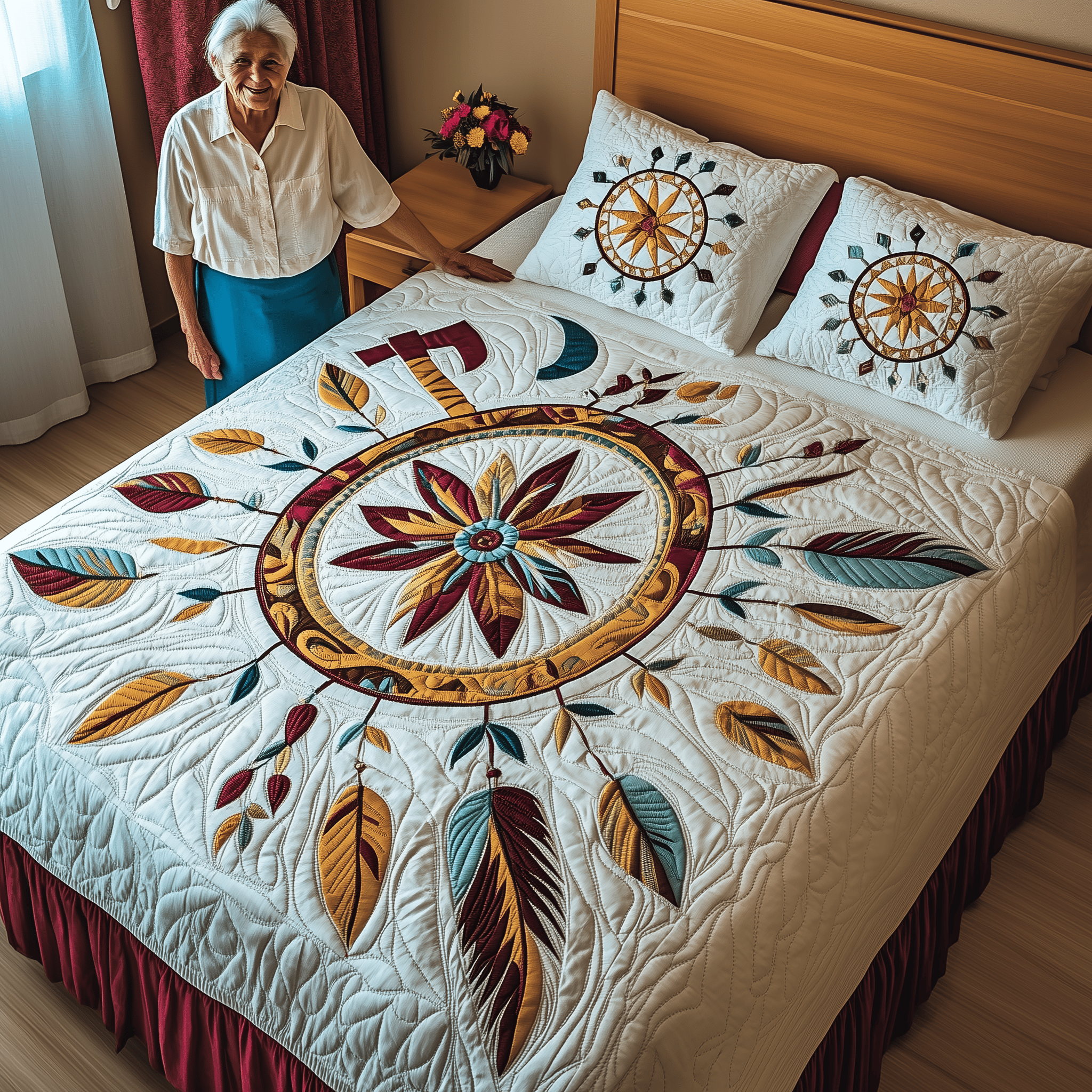 Ancient Dreamcatcher Quilted Bedding Set Unique Duvet Cover Bedspread Set Present Ideas For Girlfriend