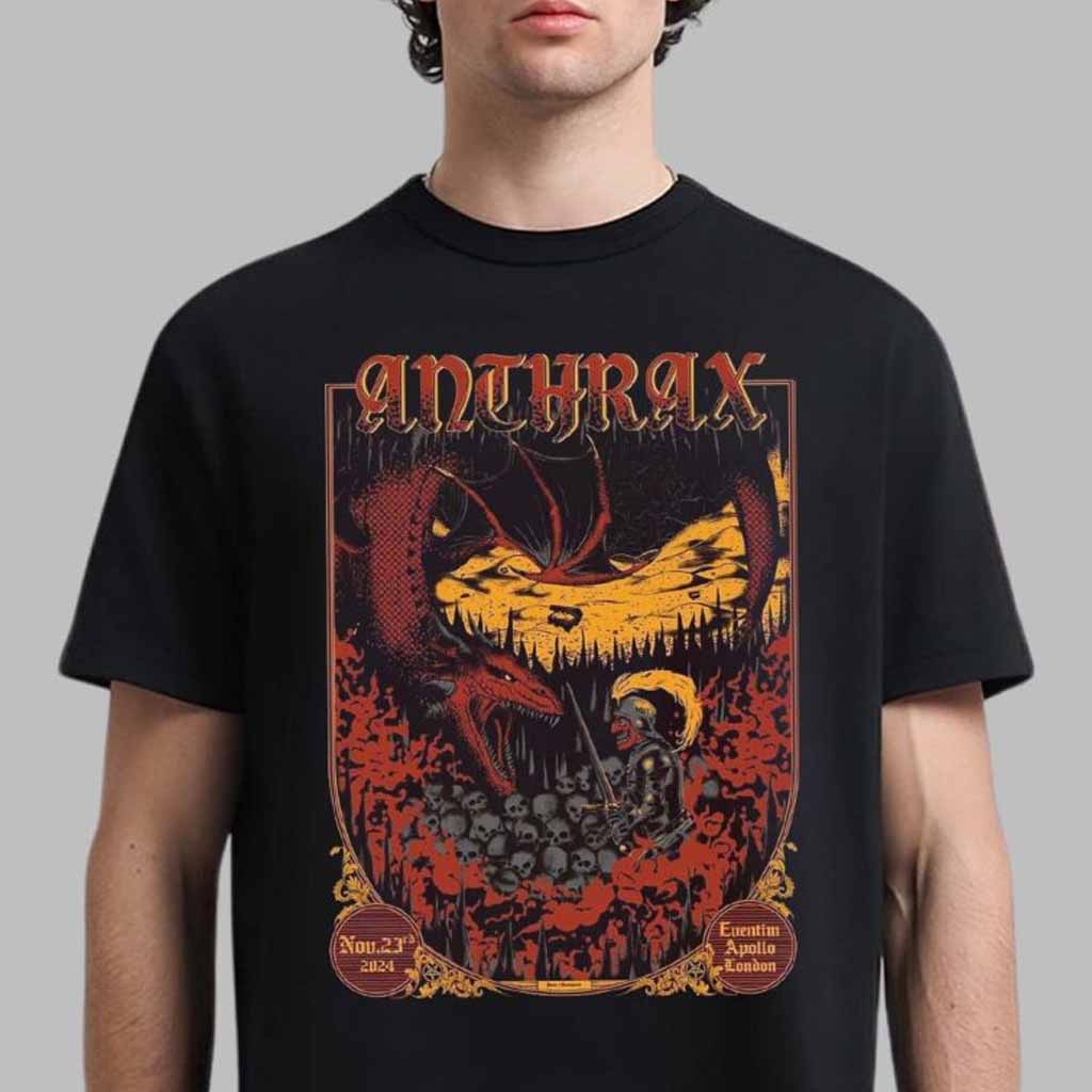 Anthrax Poster For Show In London UK At Eventim Apollo London On November 23 2024 The Knight Versus Dragon Art T-Shirt Gifts For Him