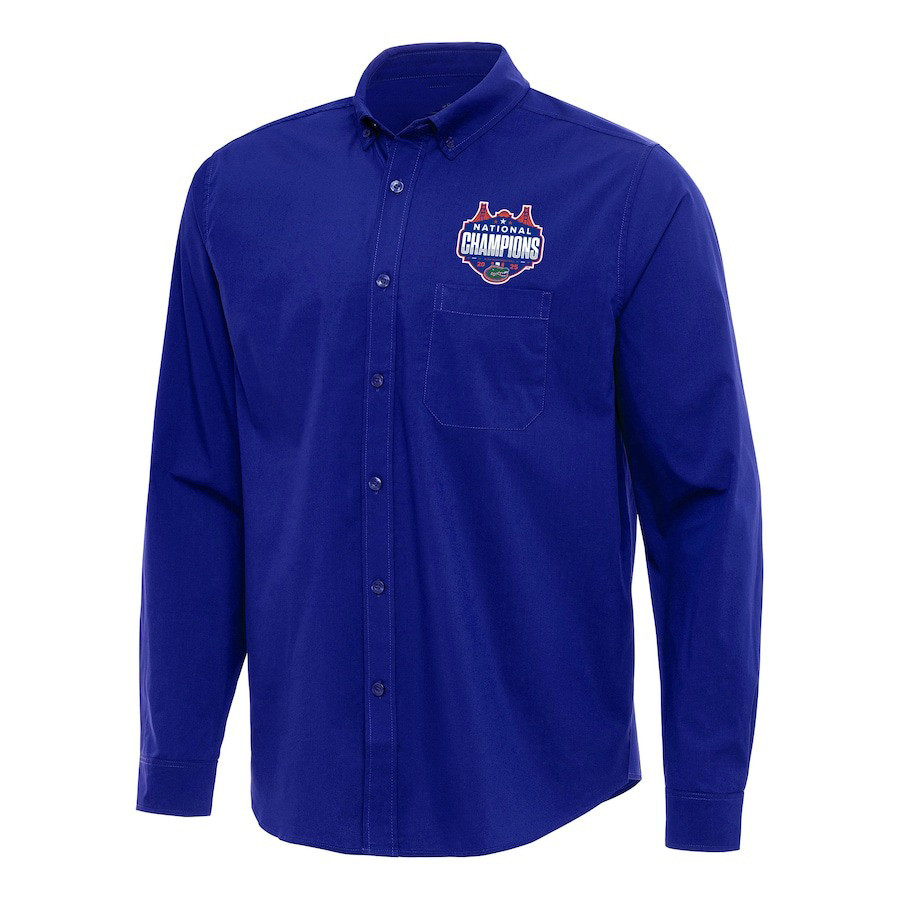 Antigua Royal Florida Gators 2025 NCAA Men's Basketball National Champions Long Sleeve Button Up