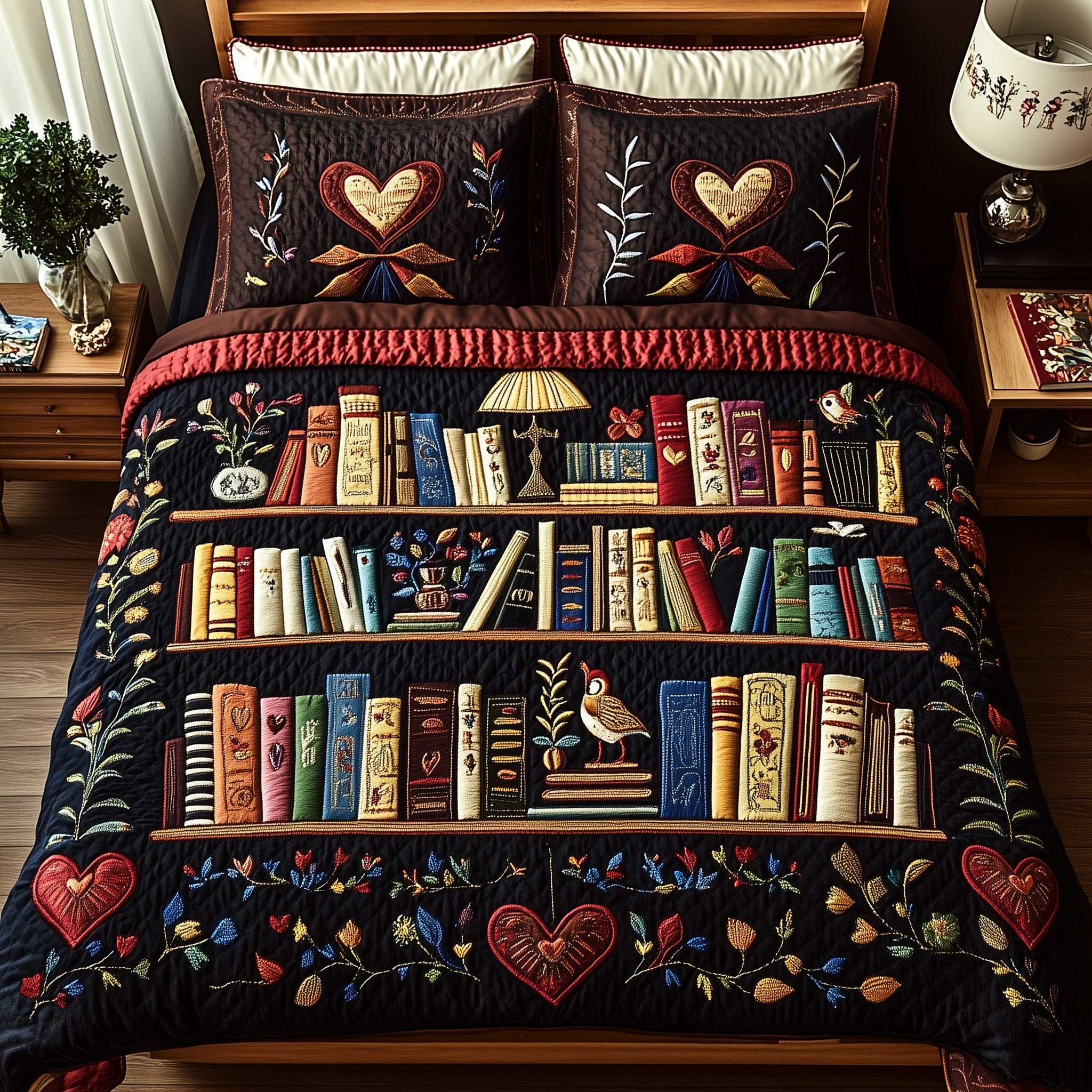 Antique Library Quilted Bedding Set Duvet Cover Bedspread Set Item Best Gifts For Book Lovers