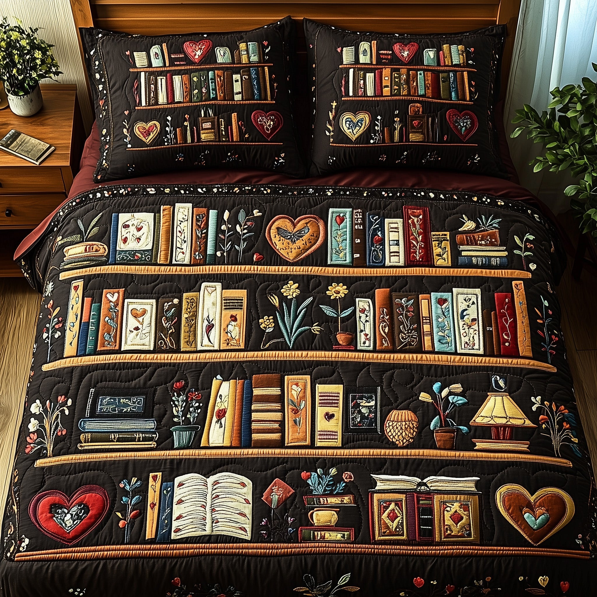 Antique Library Quilted Bedding Set Duvet Cover Bedspread Set Item Gift For Book Lover