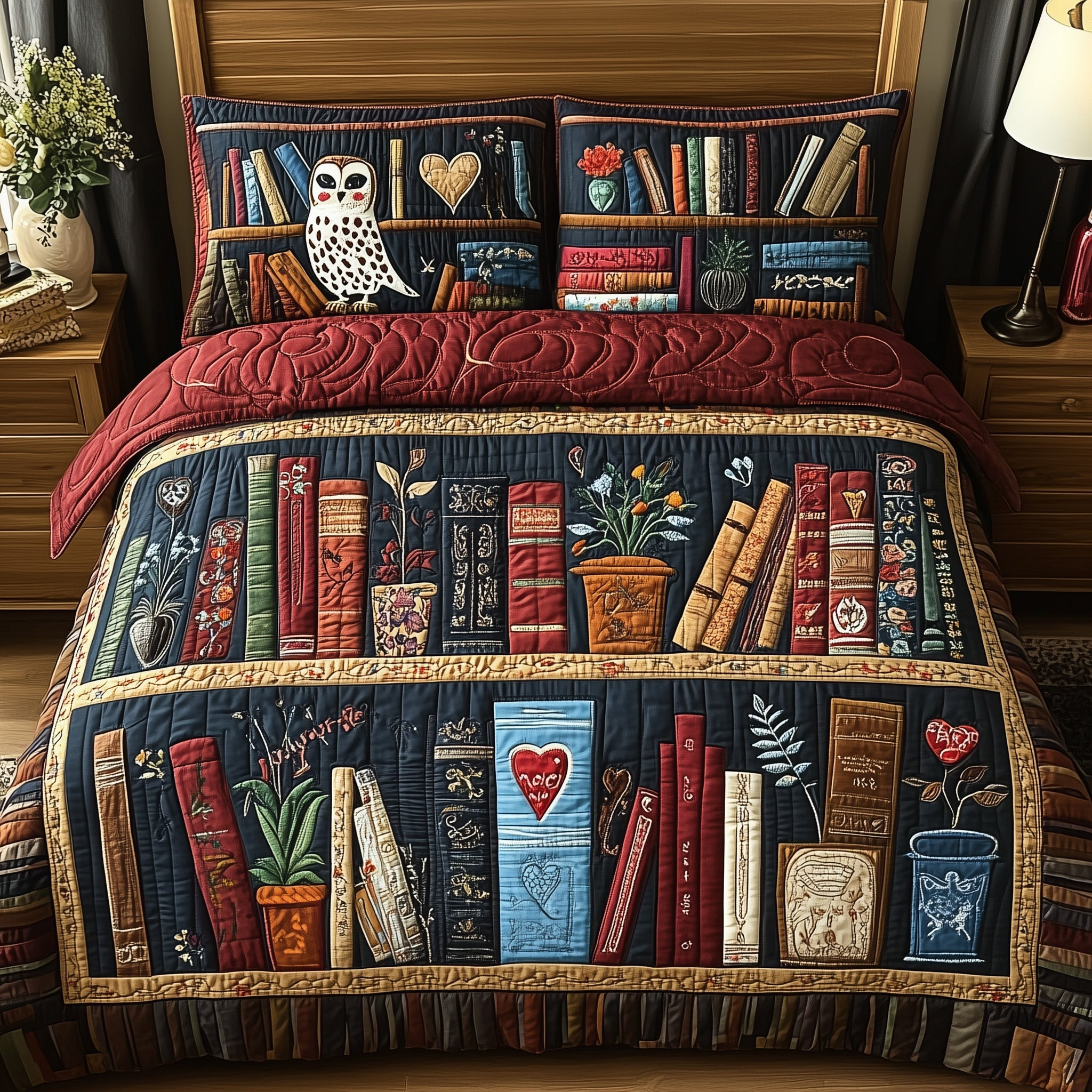 Antique Library Quilted Bedding Set Duvet Cover Bedspread Set Item Gifts For Readers