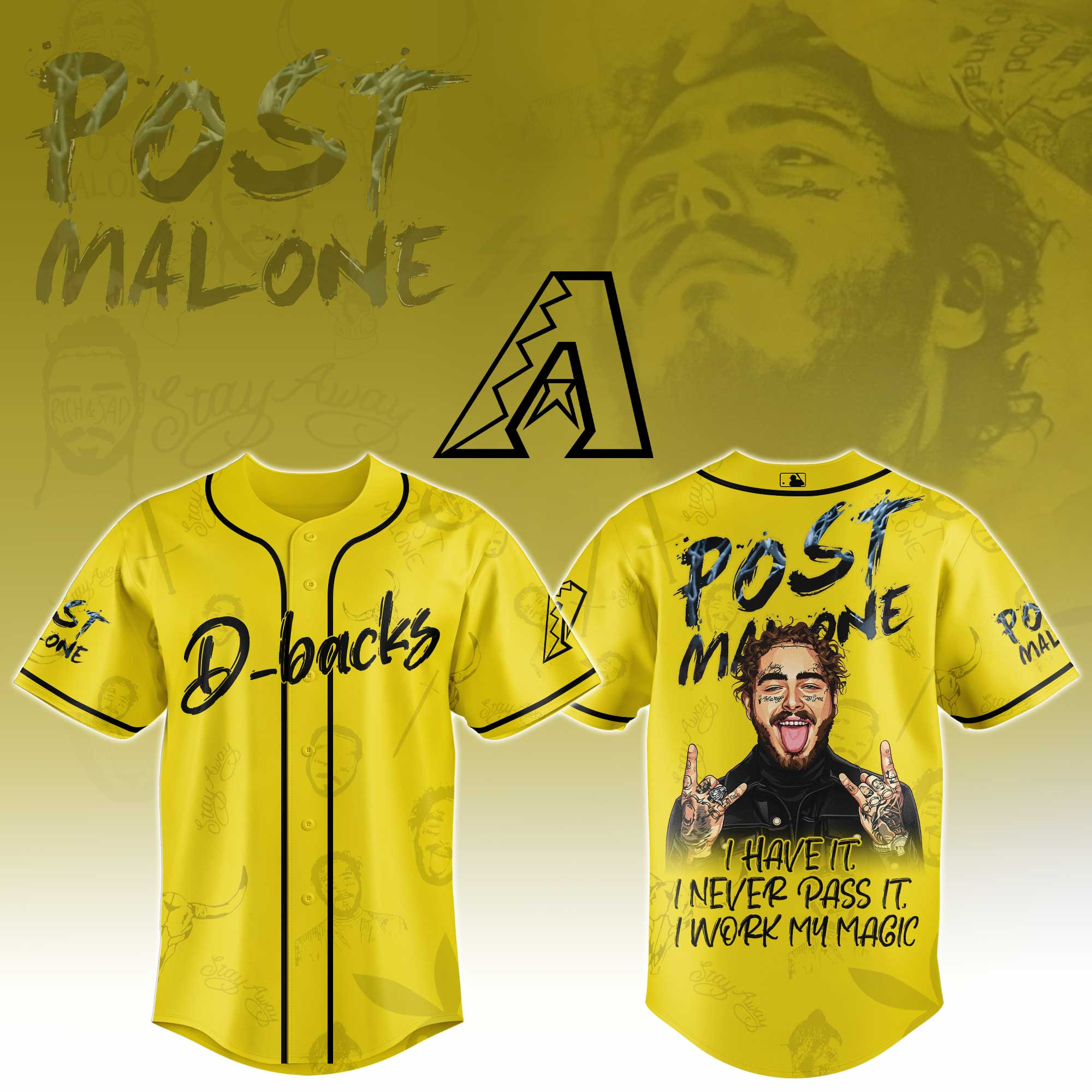 Arizona Diamondbacks Mlb X Post Malone Tour Baseball Jersey For Fans