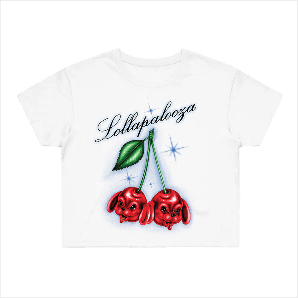 Artist 2025 Women's Cherry Dog Cropped T-Shirt Lollapalooza Merch Best Gifts For Sister