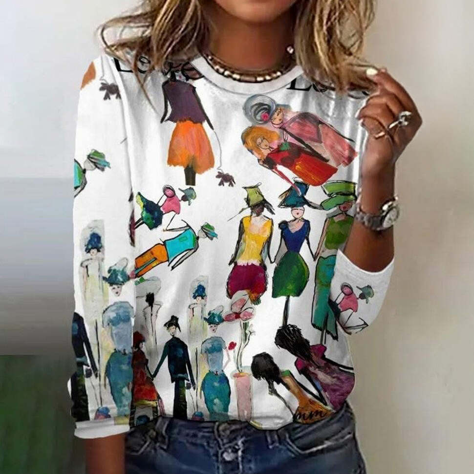 Artistic Women Long Sleeve T-Shirt Lady Graphic Unique Clothing Gifts For Wife Gifts For Fans
