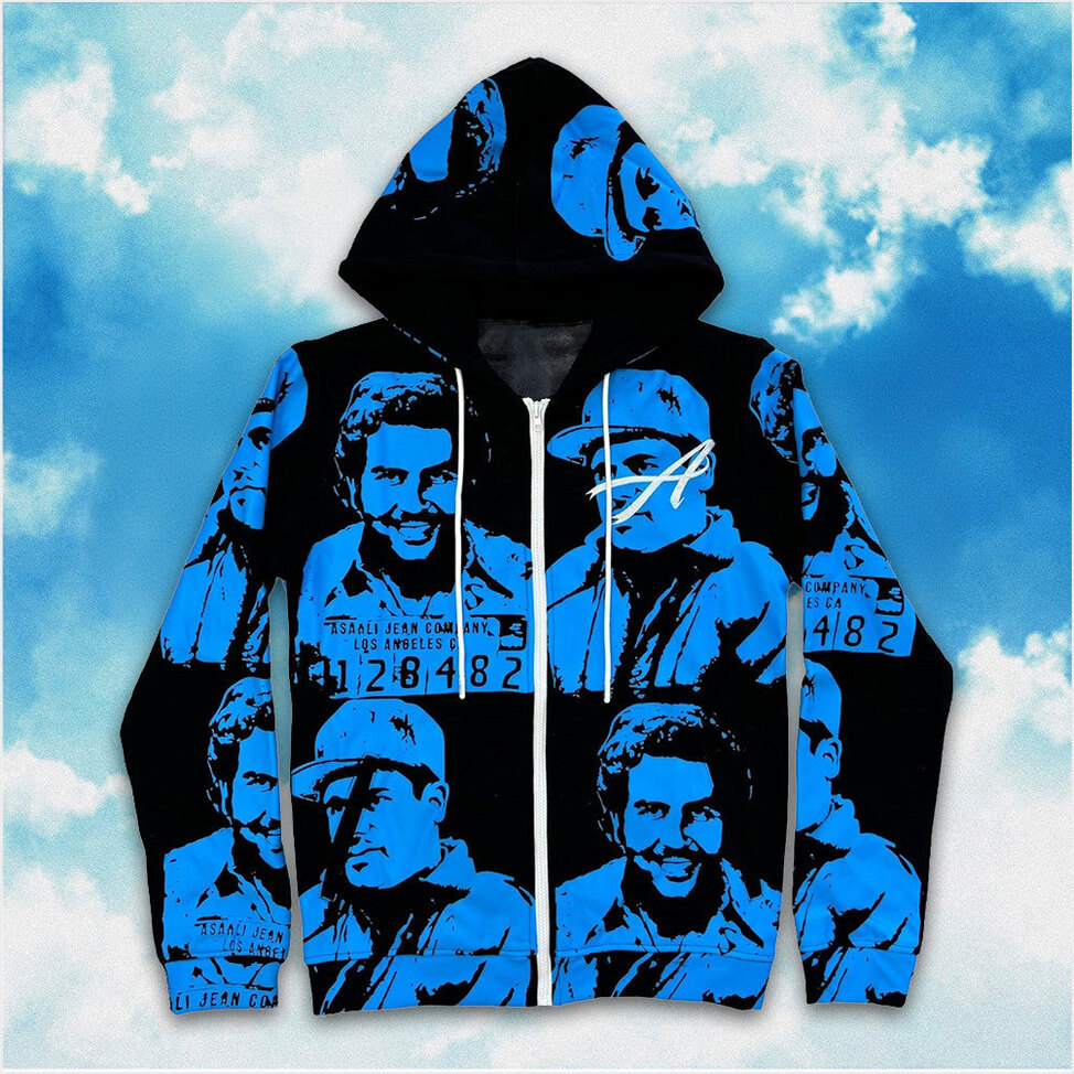 Asaali Hoodie Asaali Cartel Zip Up Hoodie Blue Pablo Escobar Merch Birthday Gifts For Fans