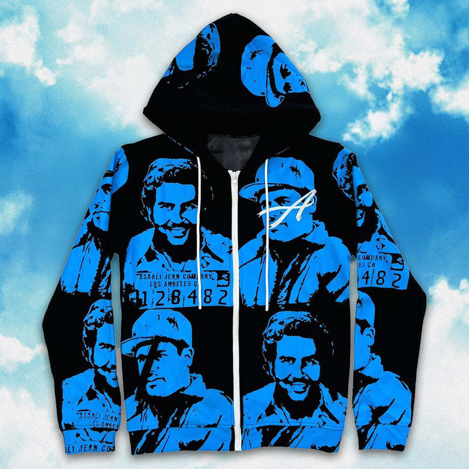 Asaali Hoodie Asaali Cartel Zip Up Hoodie Blue Pablo Escobar Merch Gifts For Fans Gifts For Him