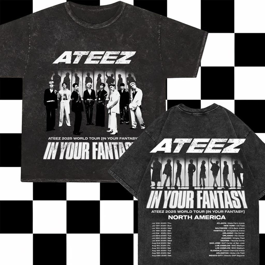 Ateez 2025 World Tour in Your Fantasy Mineral Wash Shirt Ateez World Tour 2025 In North Tees