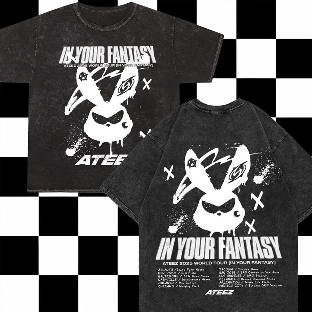 Ateez 2025 World Tour in Your Fantasy Mineral Wash T-Shirt Ateez World Tour 2025 In North Shirt