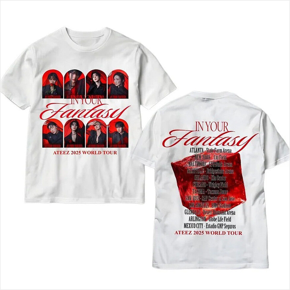 Ateez 2025 World US Tour 'In Your Fantasy' Concept Photo T-Shirt Ateez Merch White Fans Gift
