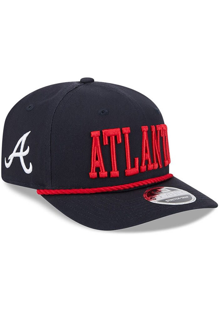 Atlanta Braves Cotton Wordmark Stretch Adjustable Hat Navy Blue Gifts For Husband
