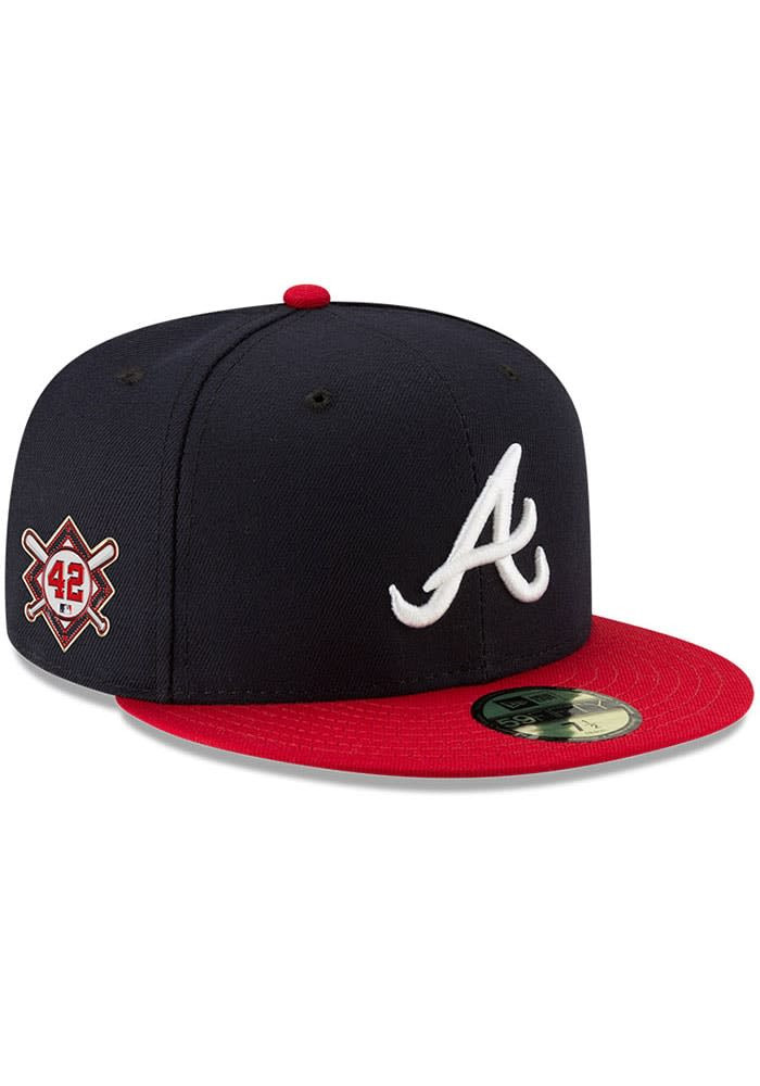 Atlanta Braves Mens Navy Blue Jackie Robinson Day 59FIFTY Fitted Hat Snapback Fans Gifts