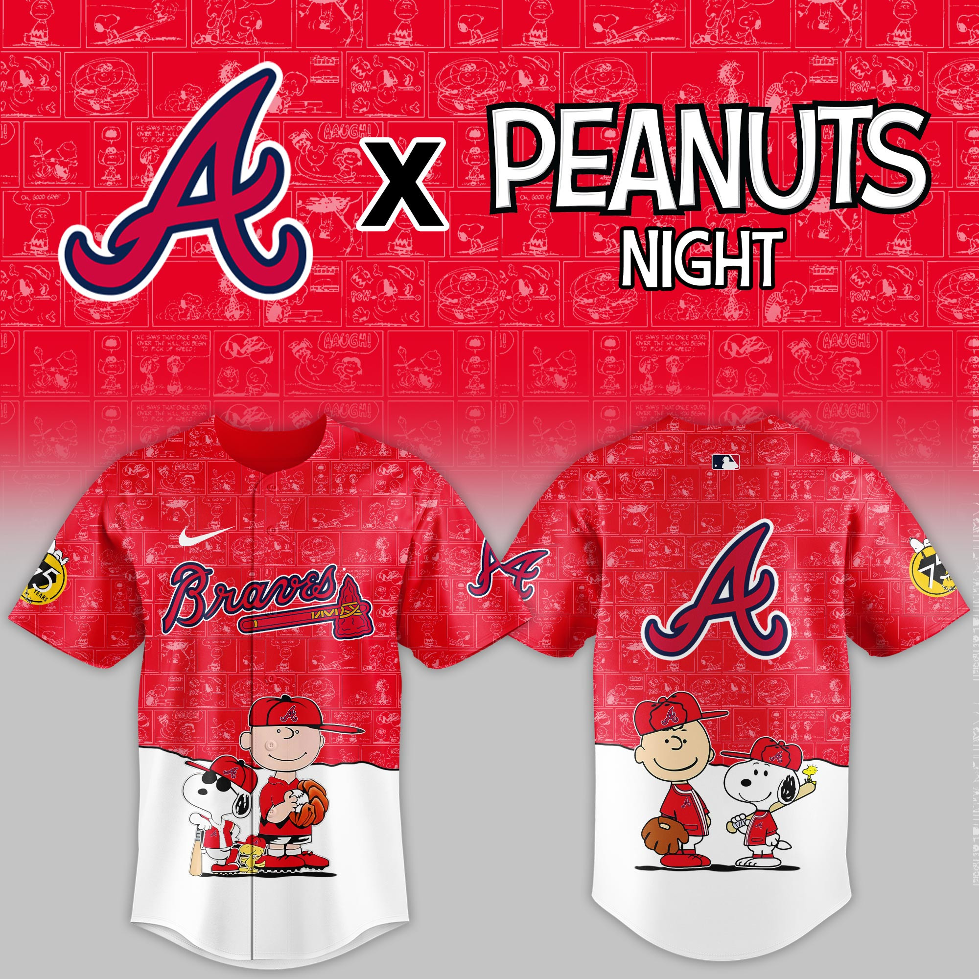 Atlanta Braves Mlb X Peanuts Night Baseball Jersey For Fan