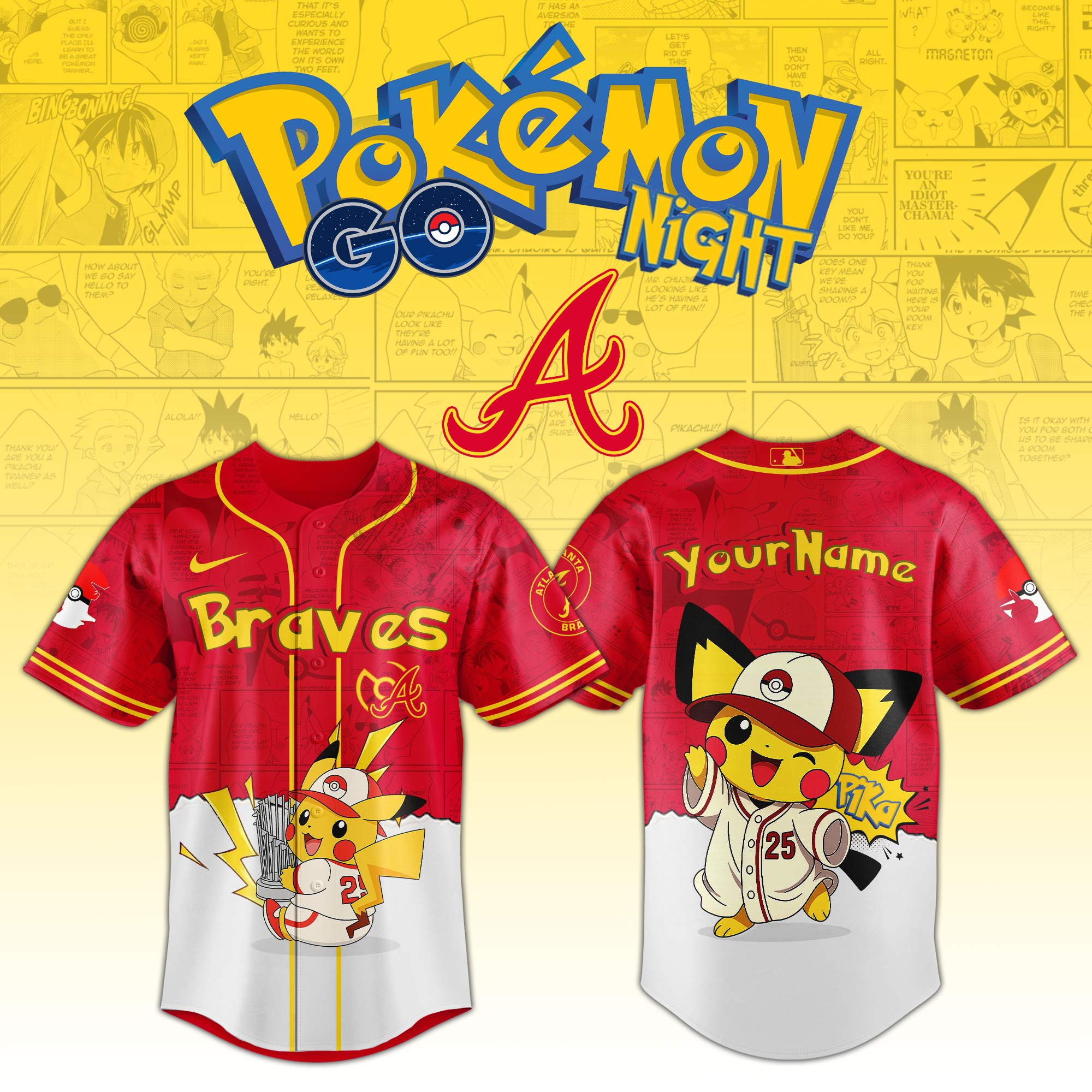Atlanta Braves Mlb X Pokemon Go Night Personalized Baseball Jersey For Fans