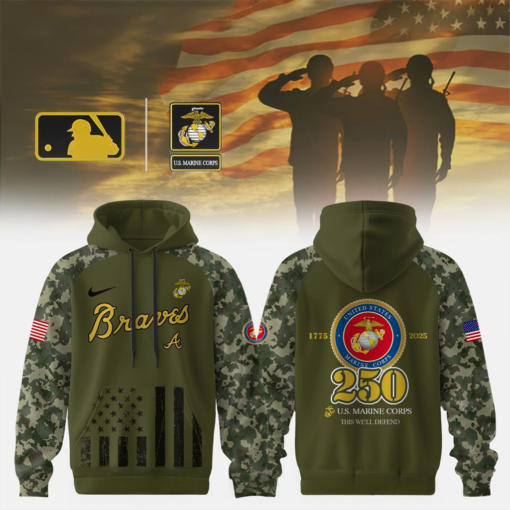 Atlanta Braves X Us Marine Corps 250th Anniversary Hoodie Atlanta Braves Merch Fans Gifts