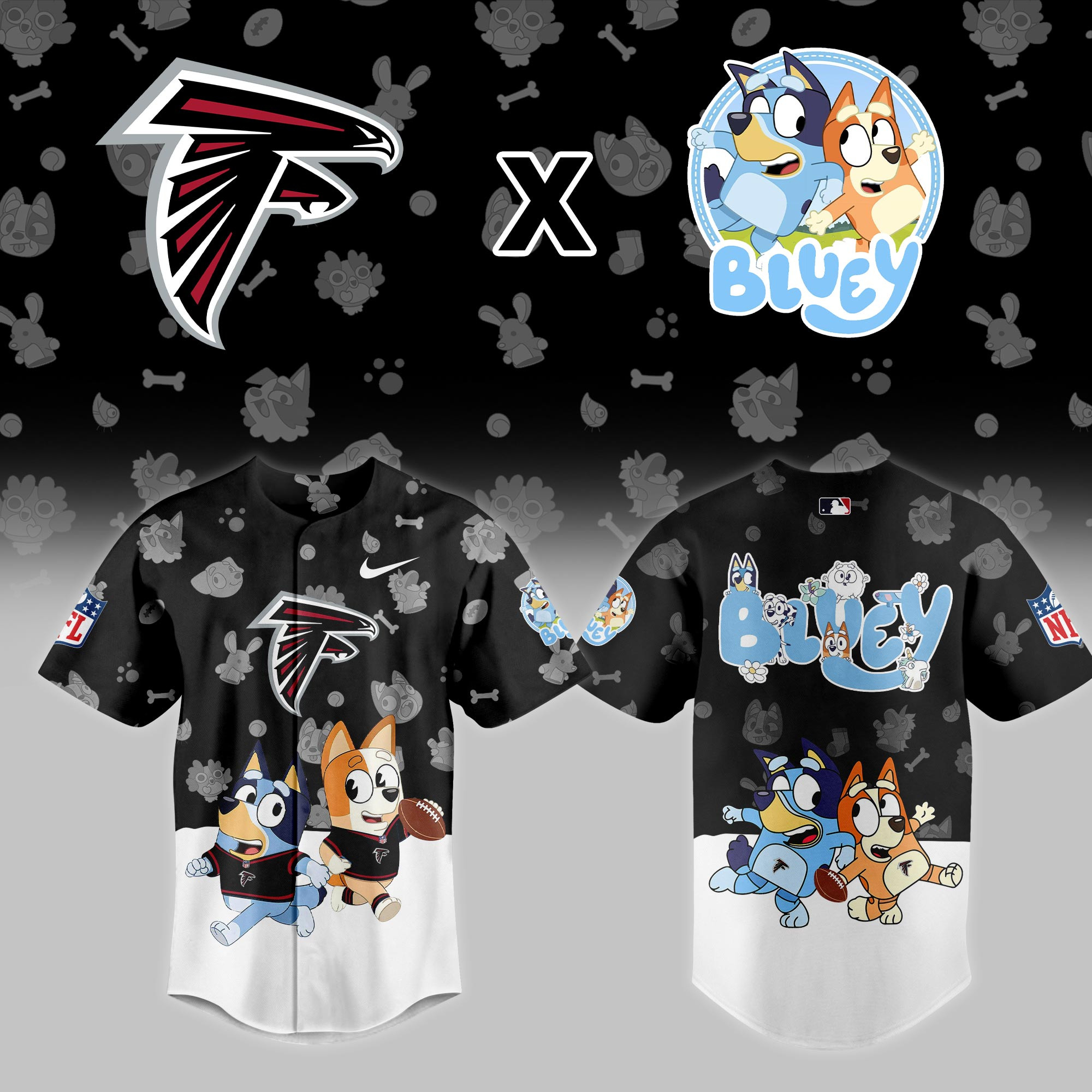 Atlanta Falcons Nfl X Bluey Night Baseball Jersey For Fans