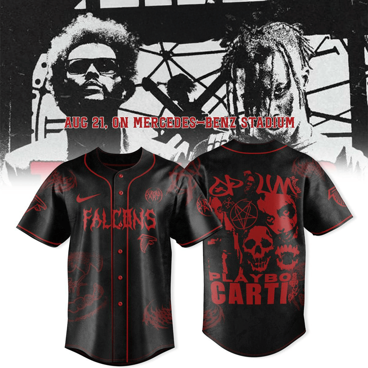 Atlanta Falcons X Playboi Carti The Weeknd Tour 2025 Jersey Falcons Merch