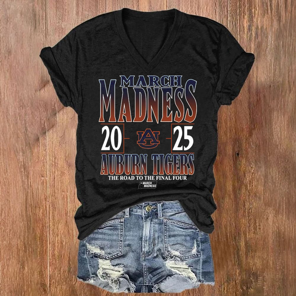 Auburn Tigers 2025 NCAA DI Men's Tournament March Madness The Road To The Final Four V-neck Shirt