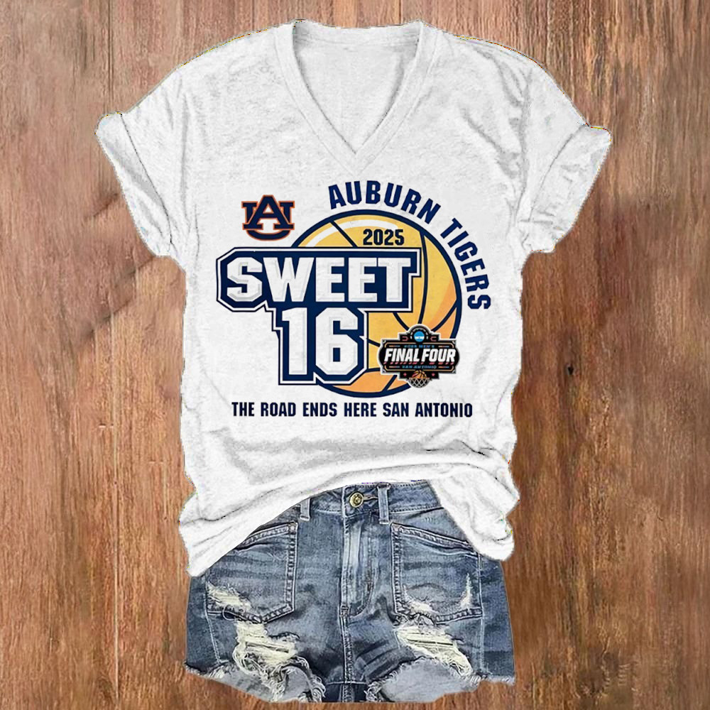 Auburn Tigers 2025 NCAA Men's Basketball Sweet 16 Final Four V-neck Shirt Gift For Women